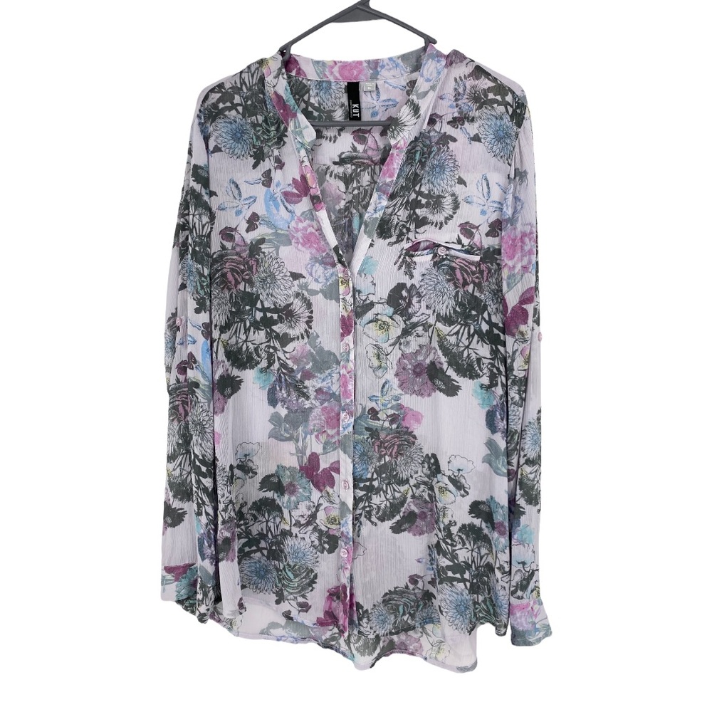 Kut from the Kloth floral print long sleeve semi sheer blouse